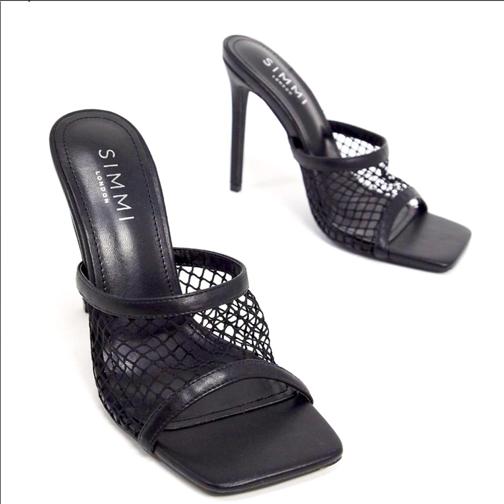 Trendy fishnet mules, square toe, never worn